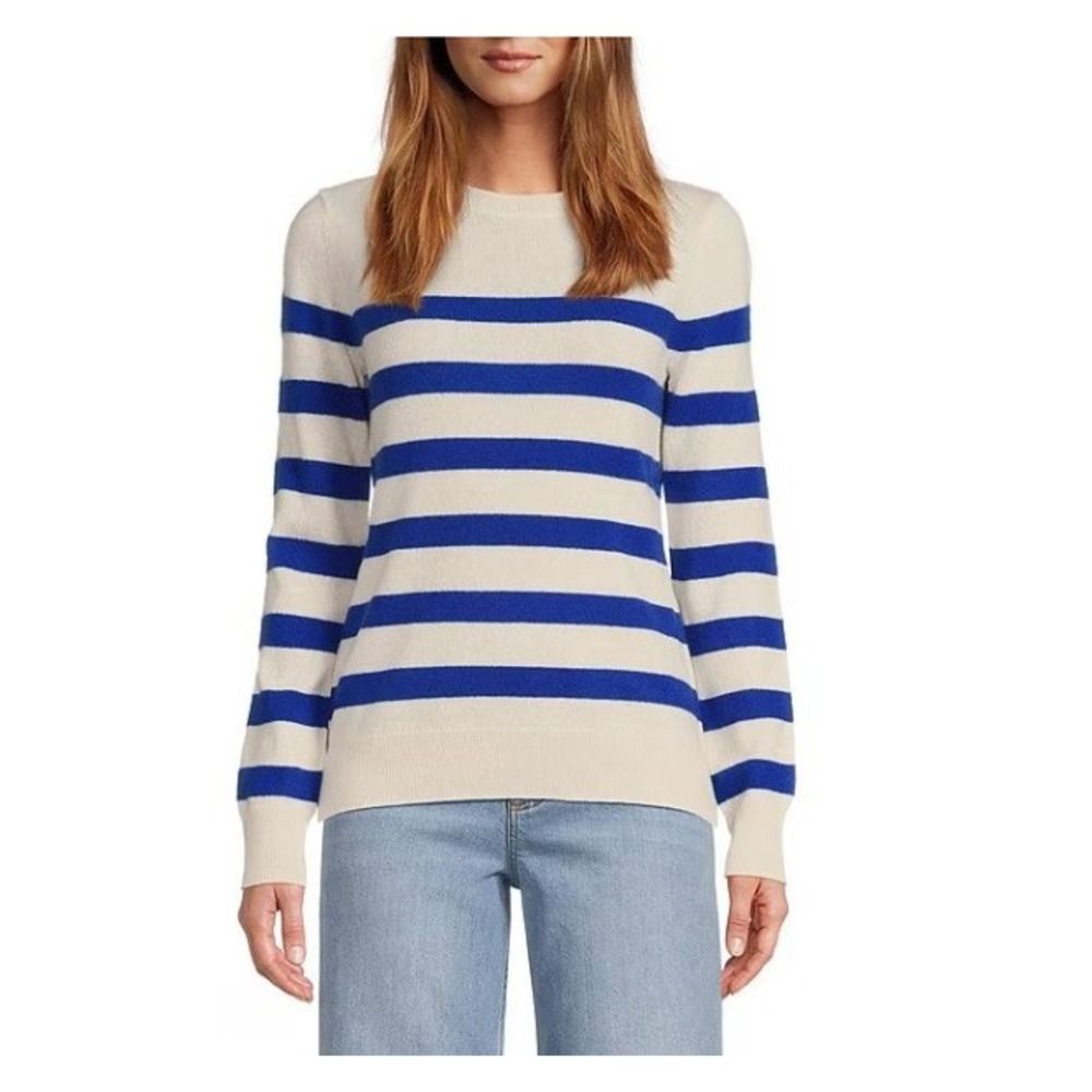 Antonio Melani Womens Medium Cameron Stripe Cashmere Pullover Blue Ivory Stripe